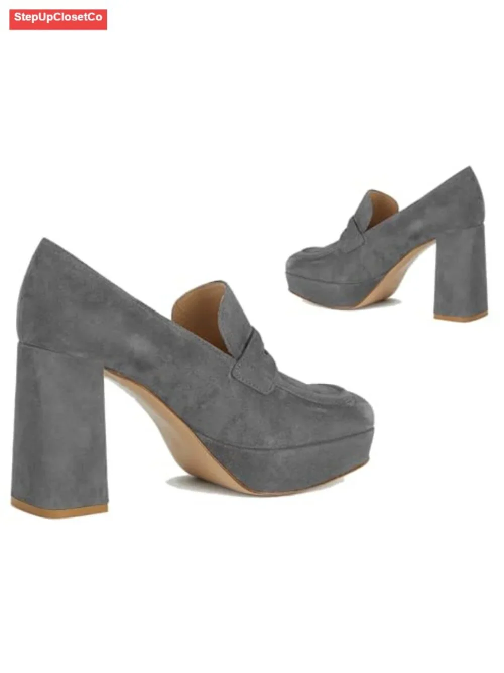 Women Chunky High Heel Platform Loafers Suede 4